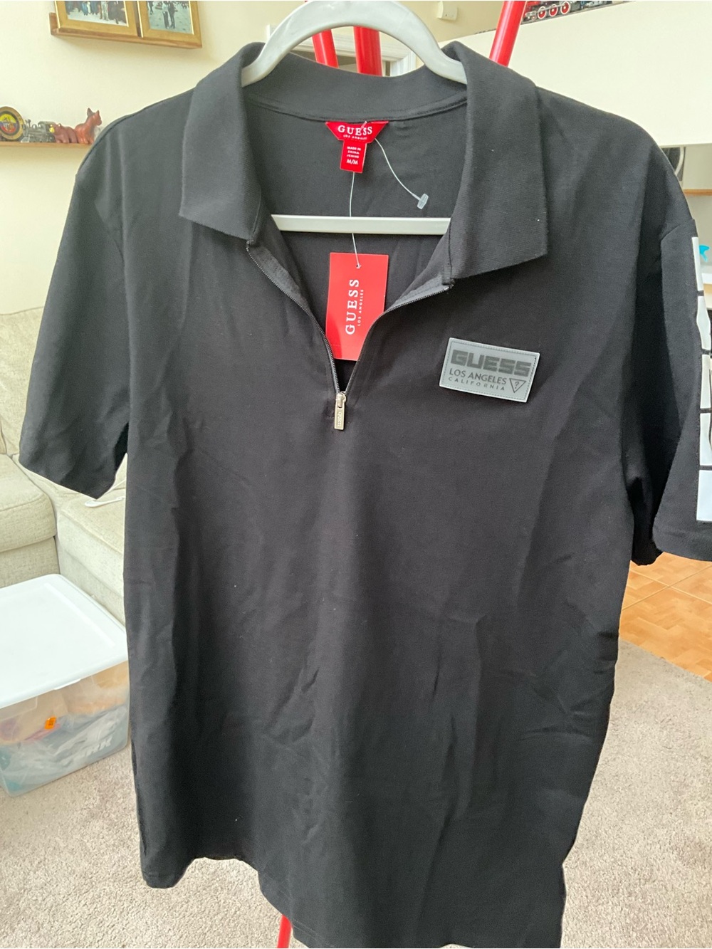 GUESS Black Short-Sleeve Polo with Zip Placket
